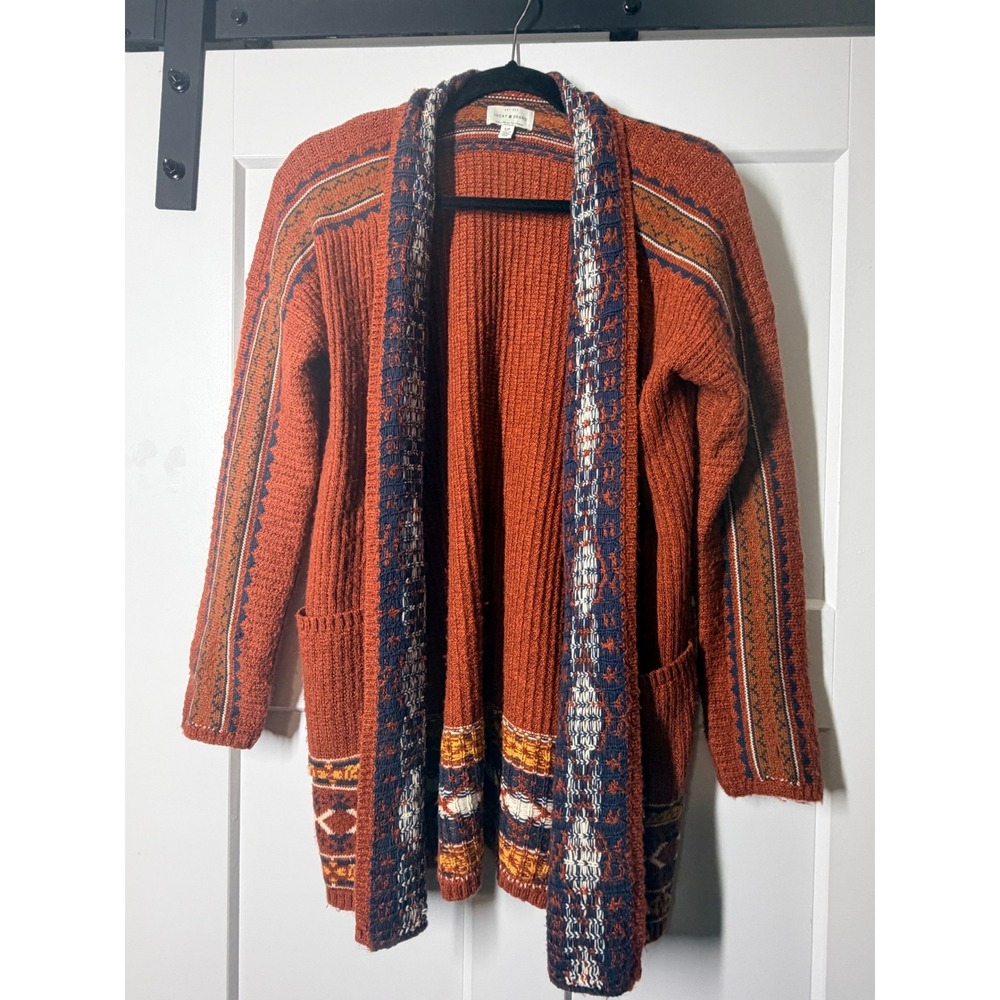Lucky Brand Cardigan Women Small Rust Orange Excellent Southwestern Boho 7WP5195